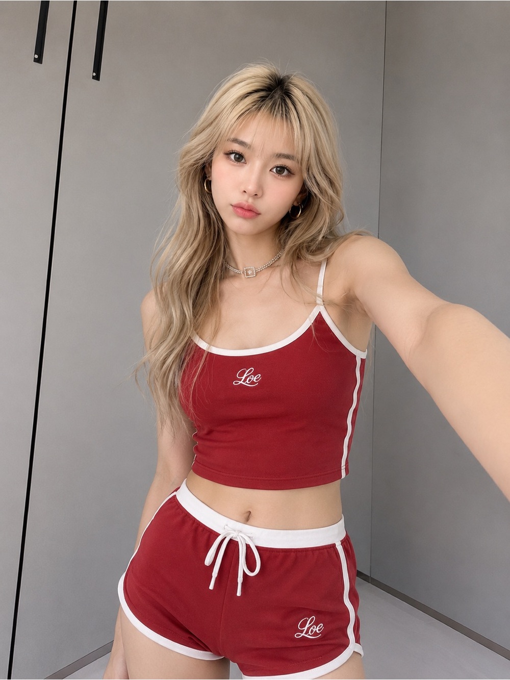 Y2K Red Sporty Tank & Shorts Two Piece Set